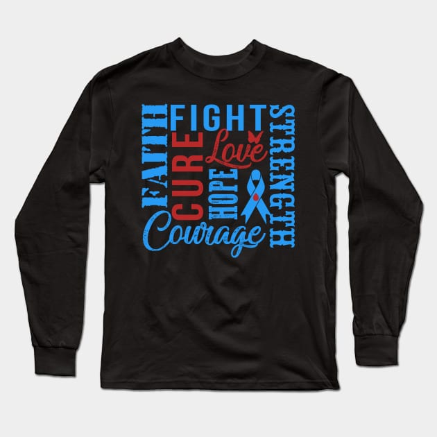 Diabetes Awareness T-Shirt Fight Faith Hope Love Cure Courage Strength Long Sleeve T-Shirt by Lones Eiless